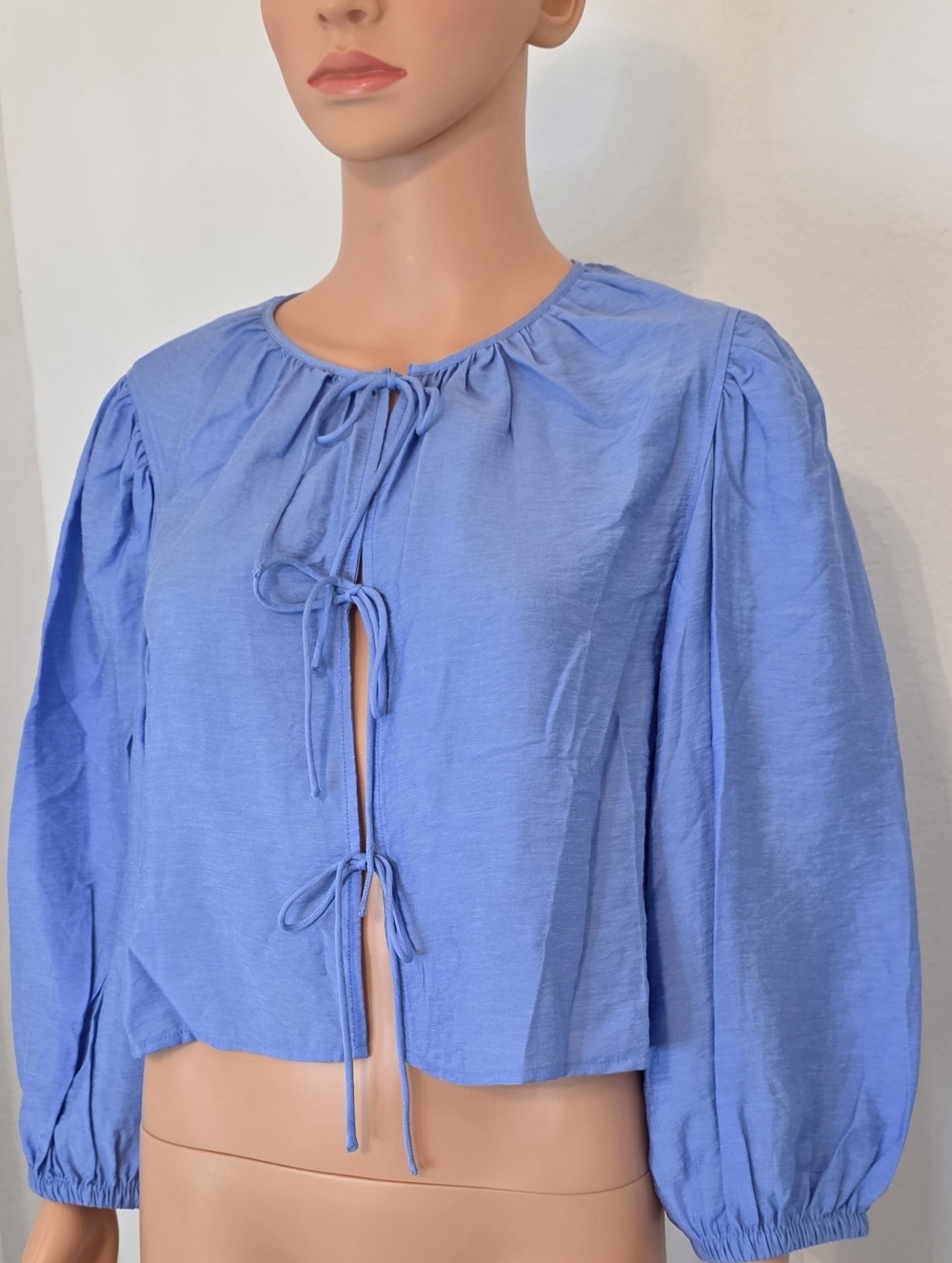 Banana Republic Light Blue Tie-Front Long Sleeve Crop Top